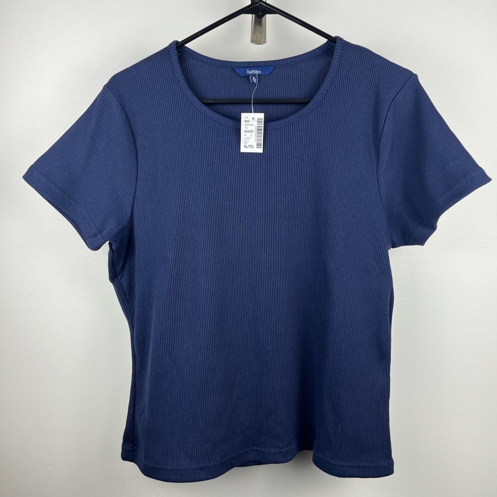 NWT Reitmans Navy Blue Ribbed Short Sleeve Tee - Size XL